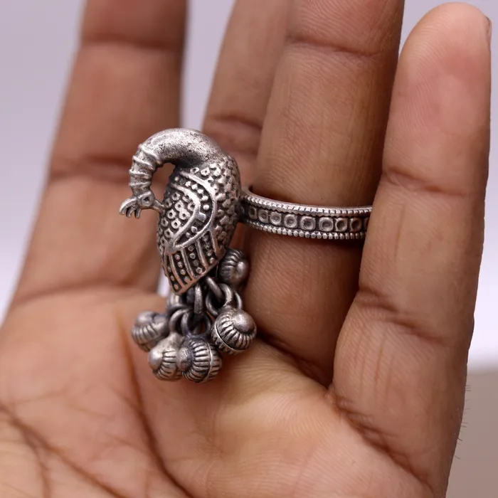 Rings TRIBAL ORNAMENTS 925 sterling silver handmade fabulous peacock design ring with amazing noisy jingle bells excellent customized jewelry for belly dance sr266 Rings TRIBAL ORNAMENTS 925 sterling silver handmade fabulous peacock design ring with amazing noisy jingle bells excellent customized jewelry for belly dance sr266