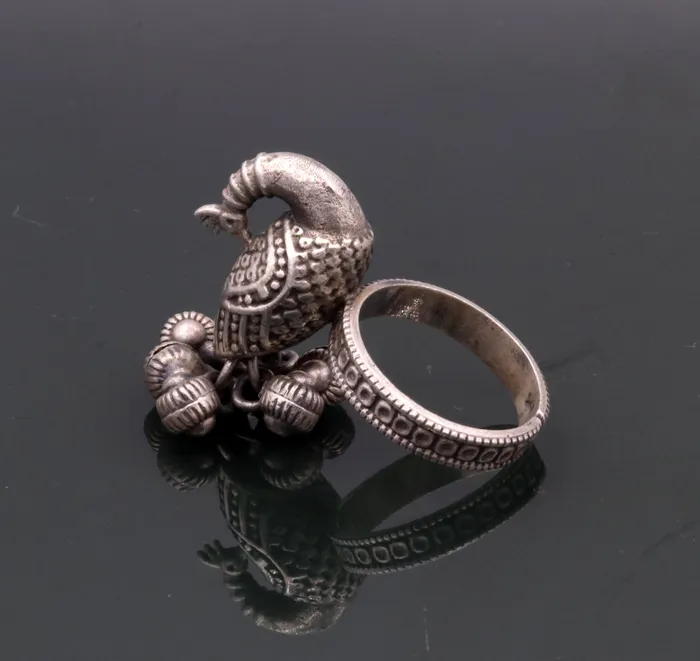 Rings TRIBAL ORNAMENTS 925 sterling silver handmade fabulous peacock design ring with amazing noisy jingle bells excellent customized jewelry for belly dance sr266