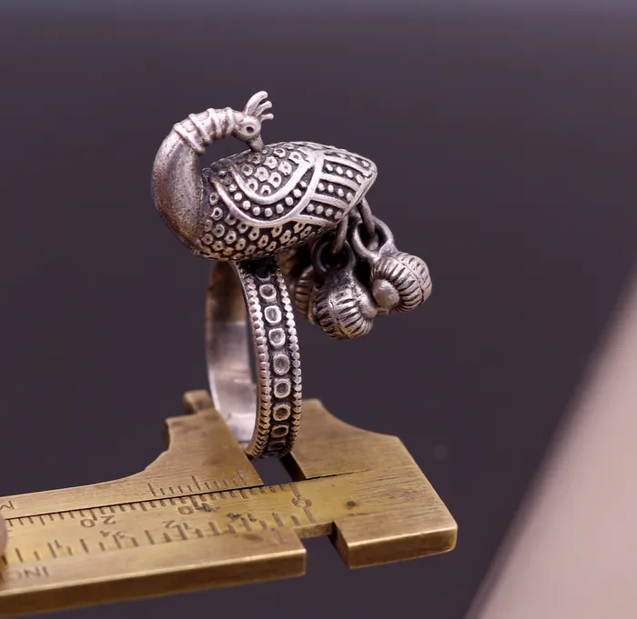 Rings TRIBAL ORNAMENTS 925 sterling silver handmade fabulous peacock design ring with amazing noisy jingle bells excellent customized jewelry for belly dance sr266