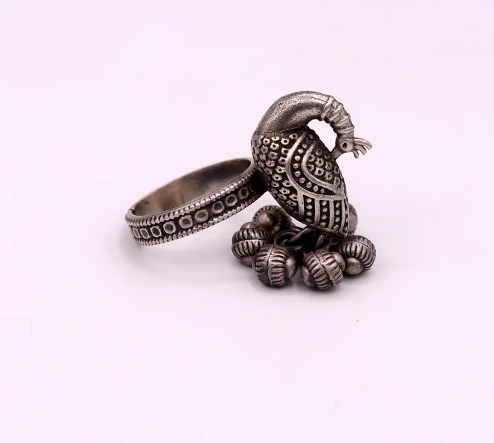 Rings TRIBAL ORNAMENTS 925 sterling silver handmade fabulous peacock design ring with amazing noisy jingle bells excellent customized jewelry for belly dance sr266
