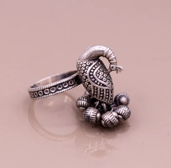 Rings TRIBAL ORNAMENTS 925 sterling silver handmade fabulous peacock design ring with amazing noisy jingle bells excellent customized jewelry for belly dance sr266