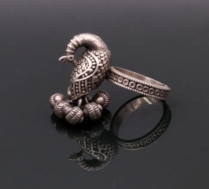 Rings TRIBAL ORNAMENTS 925 sterling silver handmade fabulous peacock design ring with amazing noisy jingle bells excellent customized jewelry for belly dance sr266