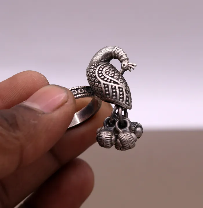 Rings TRIBAL ORNAMENTS 925 sterling silver handmade fabulous peacock design ring with amazing noisy jingle bells excellent customized jewelry for belly dance sr266