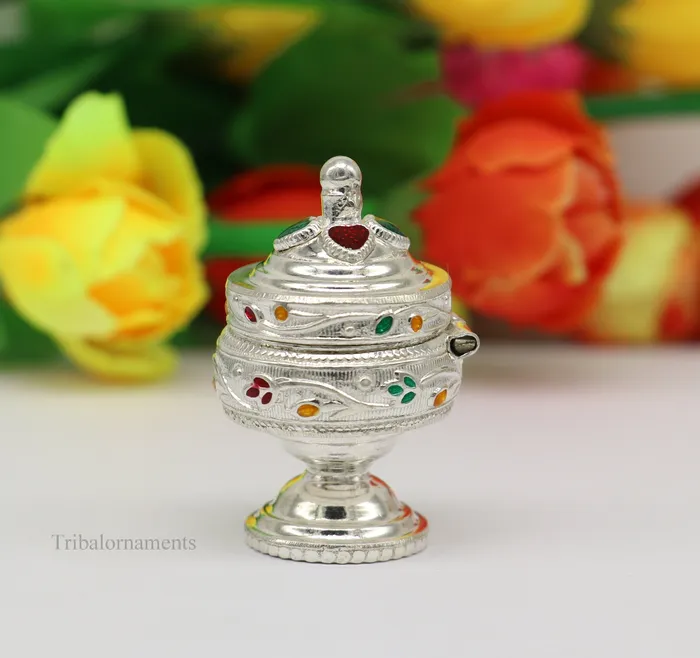 Rings TRIBAL ORNAMENTS Solid sterling silver vintage royal designer handmade brides eyes kajal box surma box kumkum sindur box small trinket box article stb236