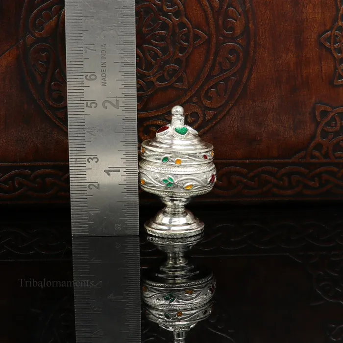 Rings TRIBAL ORNAMENTS Solid sterling silver vintage royal designer handmade brides eyes kajal box surma box kumkum sindur box small trinket box article stb236