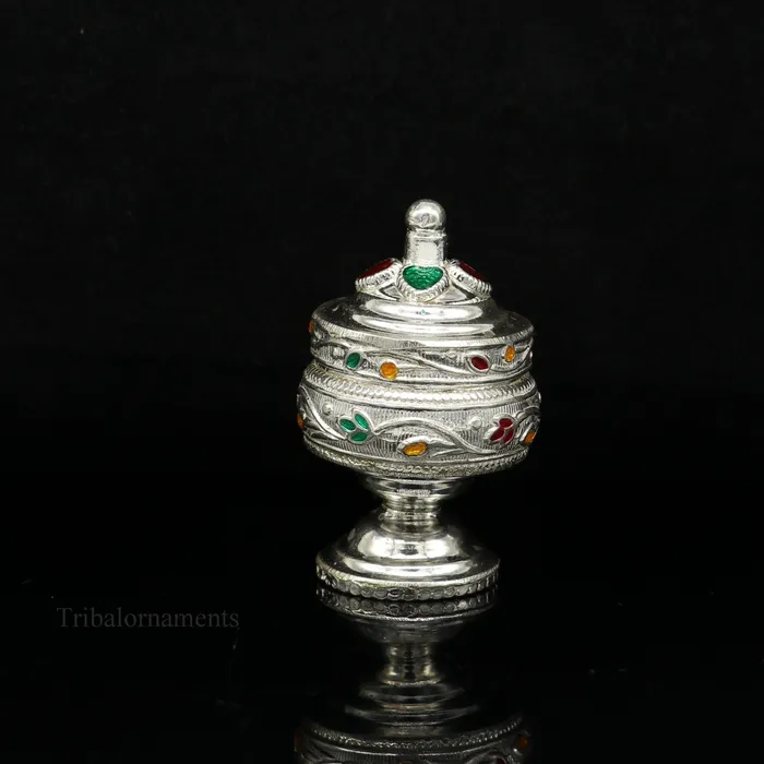 Rings TRIBAL ORNAMENTS Solid sterling silver vintage royal designer handmade brides eyes kajal box surma box kumkum sindur box small trinket box article stb236