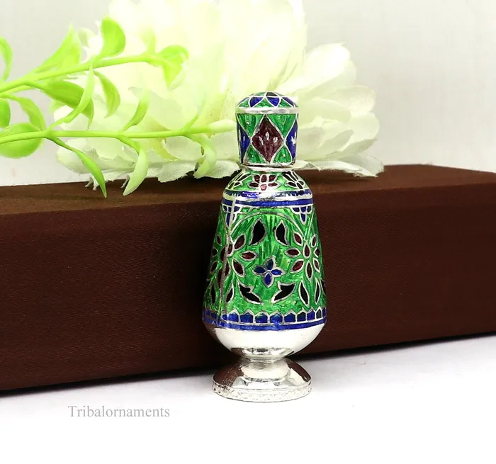 Rings TRIBAL ORNAMENTS Vintage floral design 925 sterling silver Sindoor box Kumkum box trinket box bridal enamel jewelry collection from Rajasthan india stb217 Rings TRIBAL ORNAMENTS Vintage floral design 925 sterling silver Sindoor box Kumkum box trinket box bridal enamel jewelry collection from Rajasthan india stb217