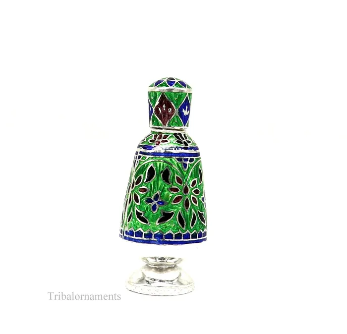 Rings TRIBAL ORNAMENTS Vintage floral design 925 sterling silver Sindoor box Kumkum box trinket box bridal enamel jewelry collection from Rajasthan india stb217