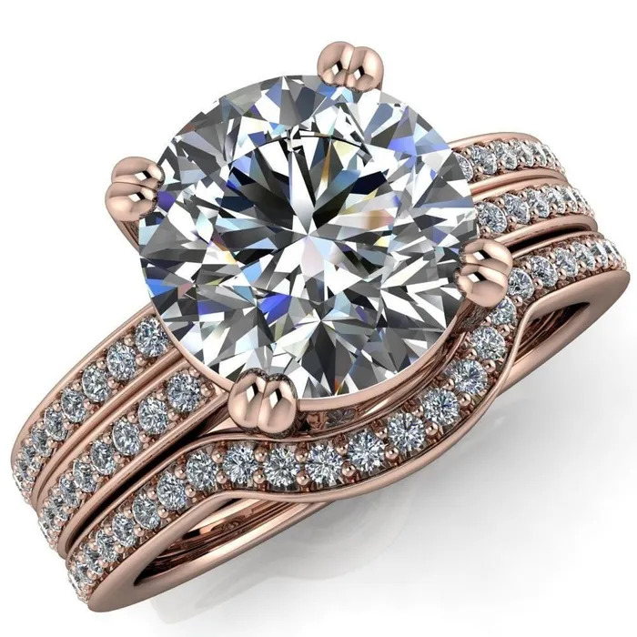 Rings Viola Round Center Stone Double 4 Prong Double Diamond Sides Design Engagement Ring Fire Brilliance Rings Viola Round Center Stone Double 4 Prong Double Diamond Sides Design Engagement Ring Fire Brilliance