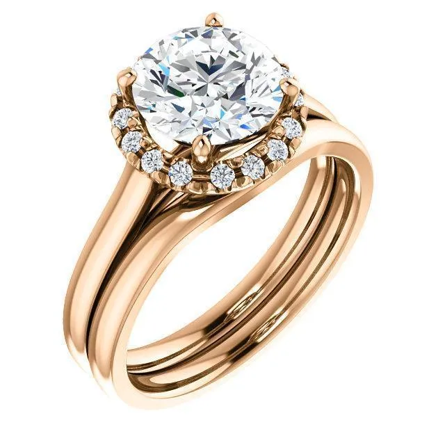 Round Center Stone Diamond Accent Ice Halo FrenchSet Ring Fire Brilliance Rings Round Center Stone Diamond Accent Ice Halo FrenchSet Ring Fire Brilliance Rings