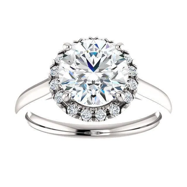 Round Center Stone Diamond Accent Ice Halo FrenchSet Ring Fire Brilliance Rings