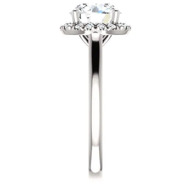 Round Center Stone Diamond Accent Ice Halo FrenchSet Ring Fire Brilliance Rings