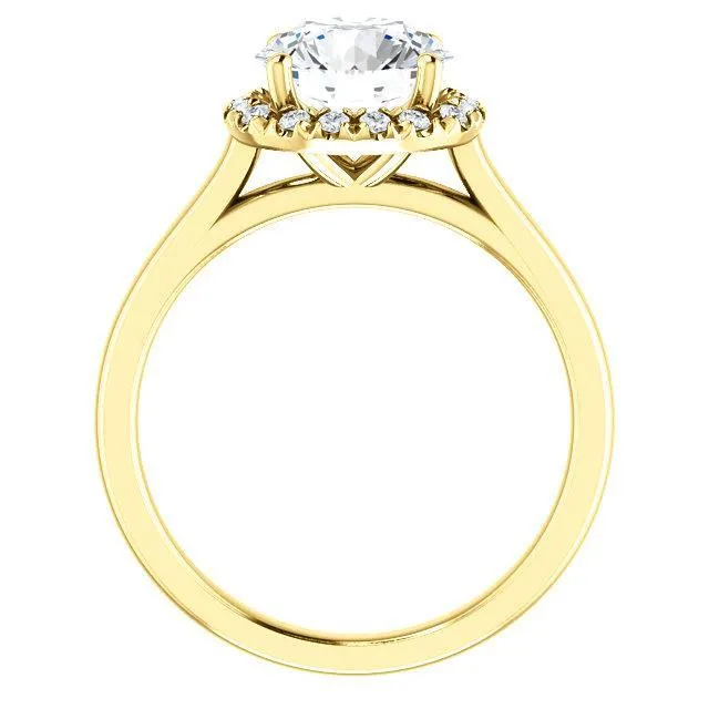 Round Center Stone Diamond Accent Ice Halo FrenchSet Ring Fire Brilliance Rings