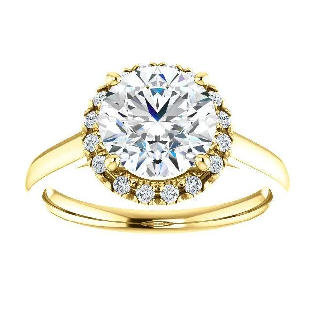 Round Center Stone Diamond Accent Ice Halo FrenchSet Ring Fire Brilliance Rings