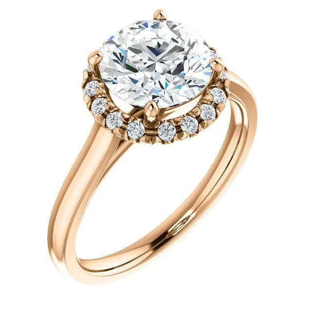 Round Center Stone Diamond Accent Ice Halo FrenchSet Ring Fire Brilliance Rings