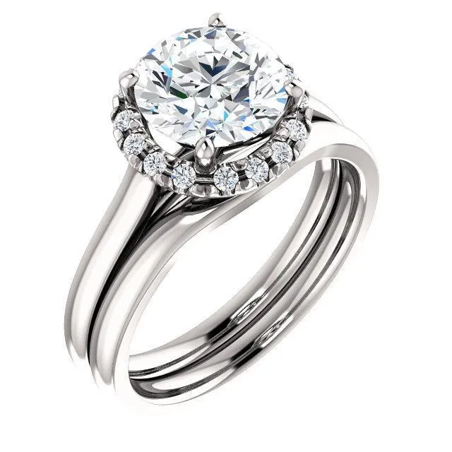 Round Center Stone Diamond Accent Ice Halo FrenchSet Ring Fire Brilliance Rings