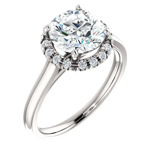Round Center Stone Diamond Accent Ice Halo FrenchSet Ring Fire Brilliance Rings