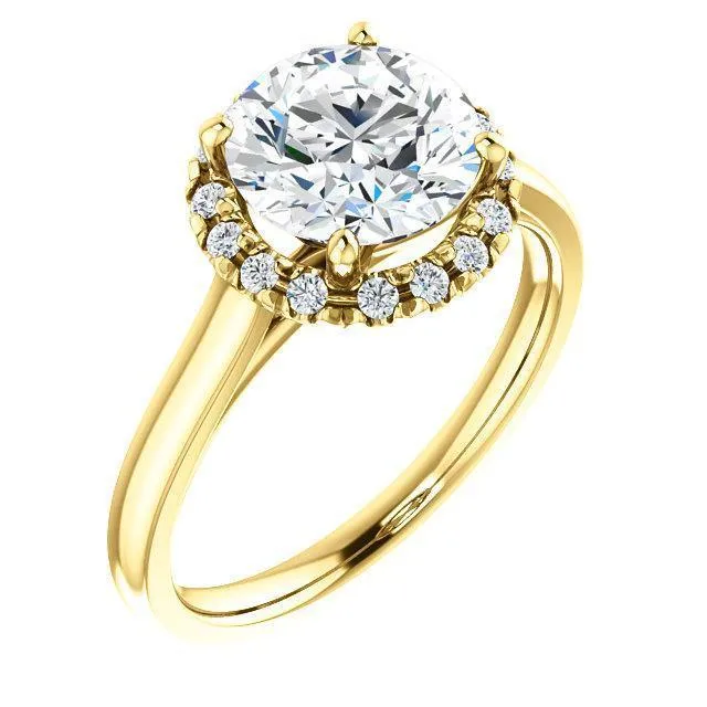 Round Center Stone Diamond Accent Ice Halo FrenchSet Ring Fire Brilliance Rings
