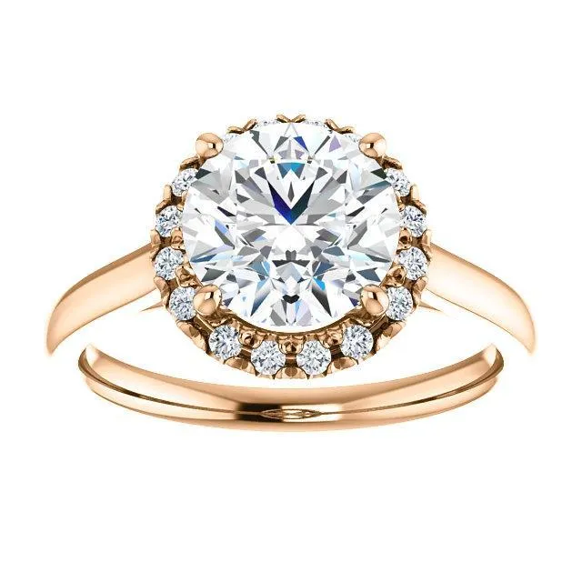 Round Center Stone Diamond Accent Ice Halo FrenchSet Ring Fire Brilliance Rings