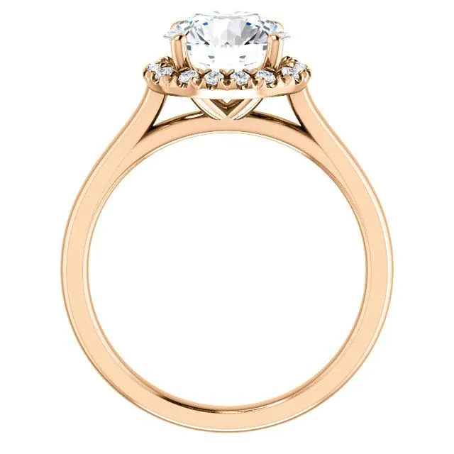Round Center Stone Diamond Accent Ice Halo FrenchSet Ring Fire Brilliance Rings