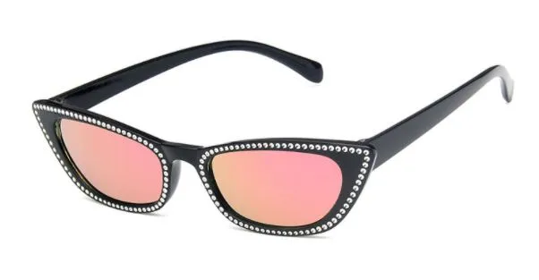 S371 Black Frame Mirror Lens Silver Accent Sunglasses POLLY Rings