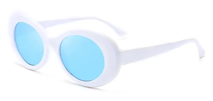 S79 White Round Frame Blue Lens Sunglasses POLLY Rings