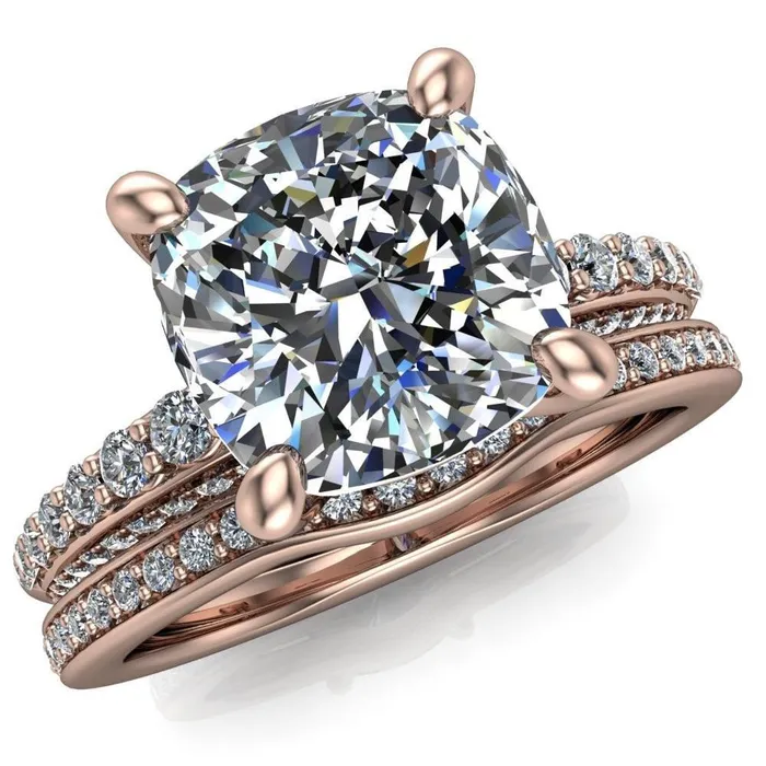 Sahana Cushion Center Stone Under Bezel Double Diamond Channel Ring Fire Brilliance Rings Sahana Cushion Center Stone Under Bezel Double Diamond Channel Ring Fire Brilliance Rings
