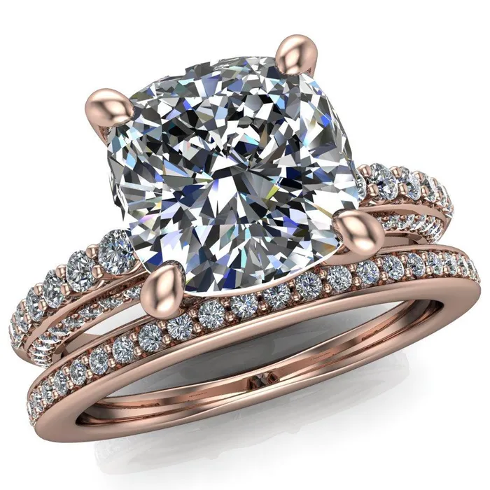 Sahana Cushion Center Stone Under Bezel Double Diamond Channel Ring Fire Brilliance Rings