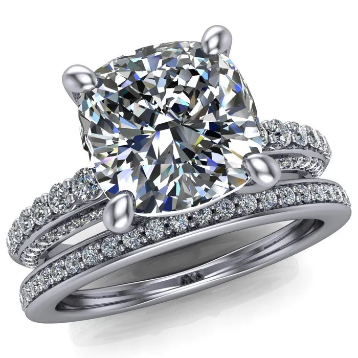 Sahana Cushion Center Stone Under Bezel Double Diamond Channel Ring Fire Brilliance Rings