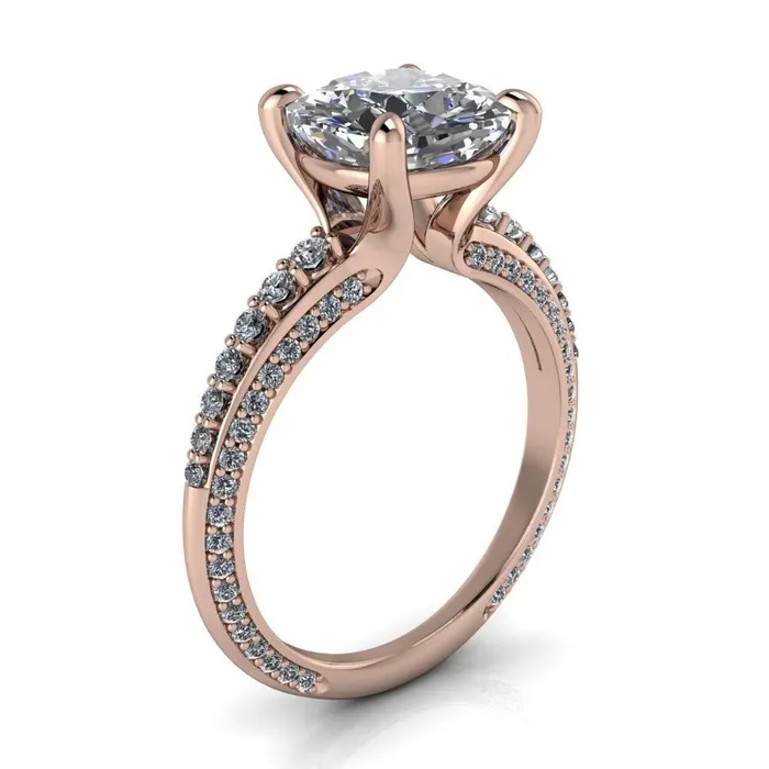 Sahana Cushion Center Stone Under Bezel Double Diamond Channel Ring Fire Brilliance Rings