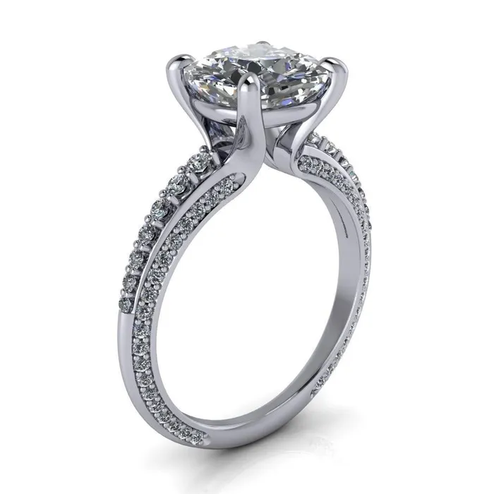 Sahana Cushion Center Stone Under Bezel Double Diamond Channel Ring Fire Brilliance Rings