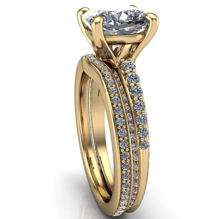 Sahana Cushion Center Stone Under Bezel Double Diamond Channel Ring Fire Brilliance Rings