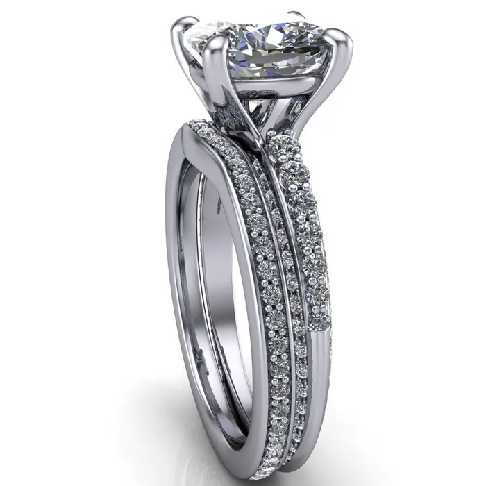 Sahana Cushion Center Stone Under Bezel Double Diamond Channel Ring Fire Brilliance Rings