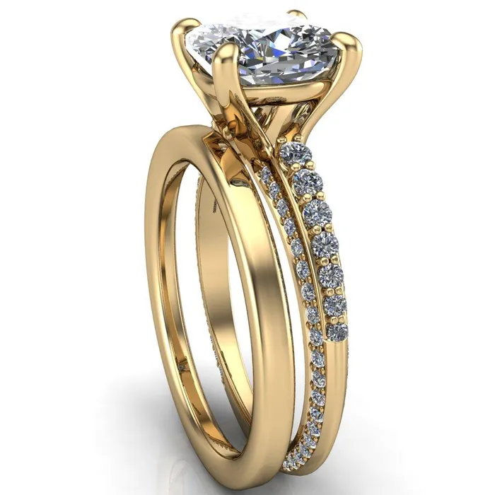 Sahana Cushion Center Stone Under Bezel Double Diamond Channel Ring Fire Brilliance Rings