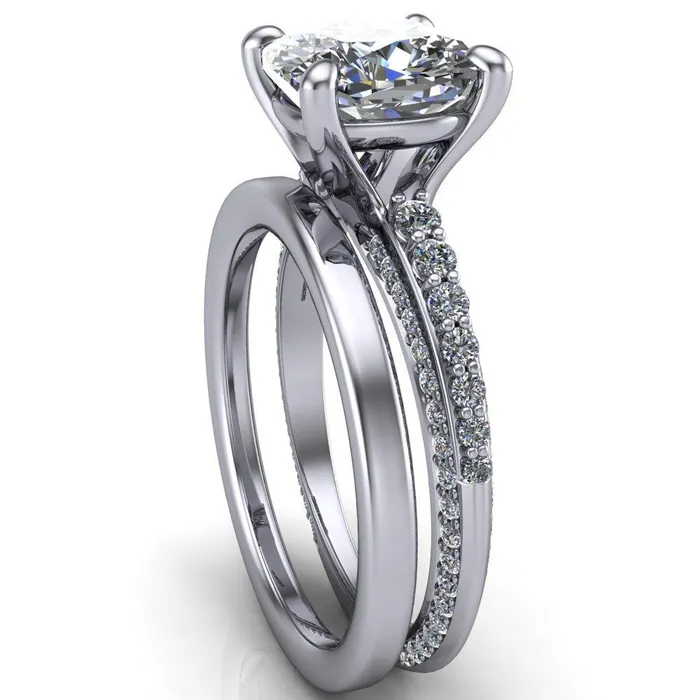 Sahana Cushion Center Stone Under Bezel Double Diamond Channel Ring Fire Brilliance Rings