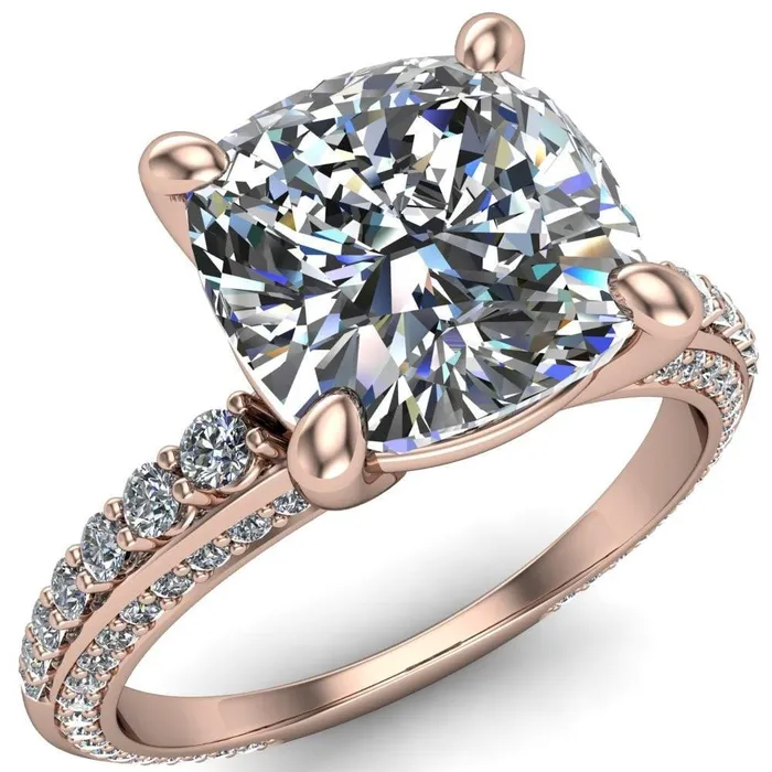 Sahana Cushion Center Stone Under Bezel Double Diamond Channel Ring Fire Brilliance Rings