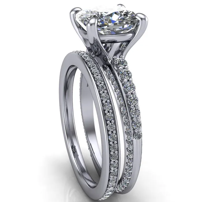 Sahana Cushion Center Stone Under Bezel Double Diamond Channel Ring Fire Brilliance Rings