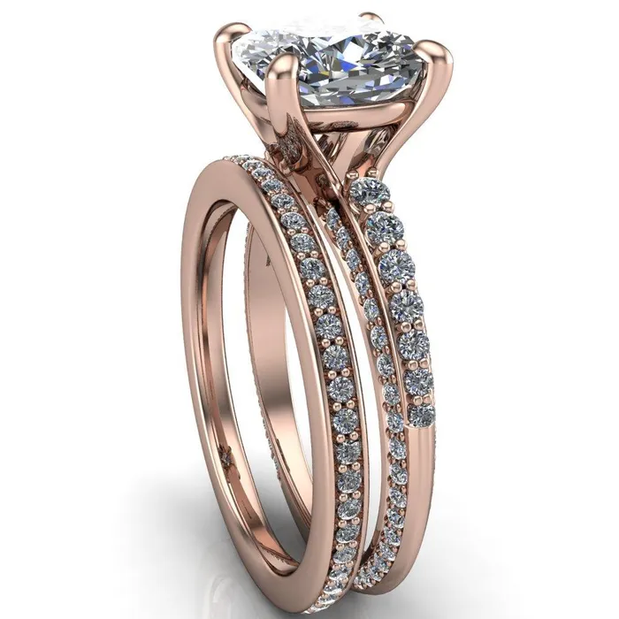Sahana Cushion Center Stone Under Bezel Double Diamond Channel Ring Fire Brilliance Rings