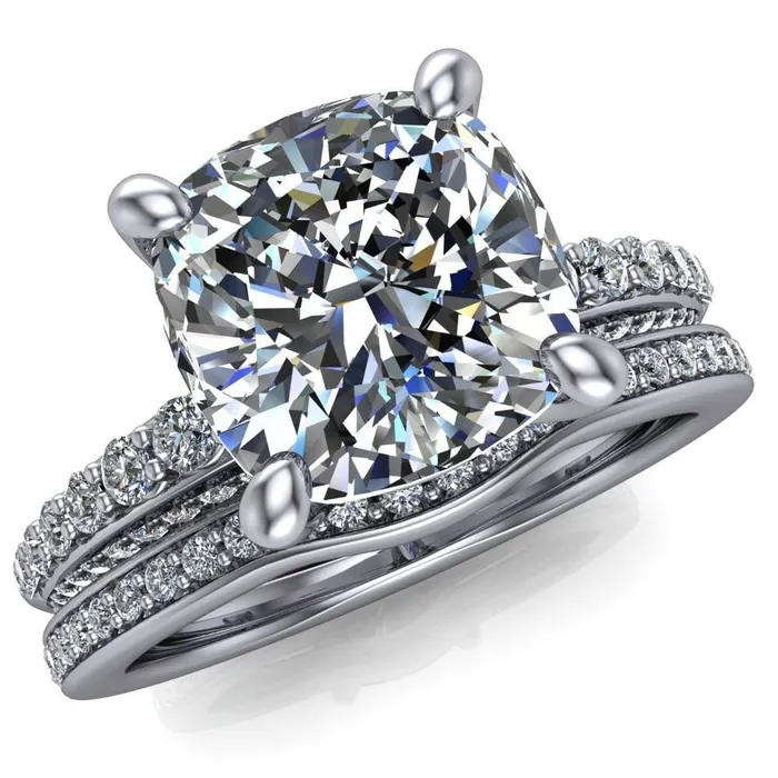 Sahana Cushion Center Stone Under Bezel Double Diamond Channel Ring Fire Brilliance Rings