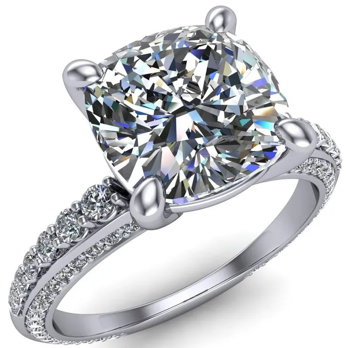 Sahana Cushion Center Stone Under Bezel Double Diamond Channel Ring Fire Brilliance Rings