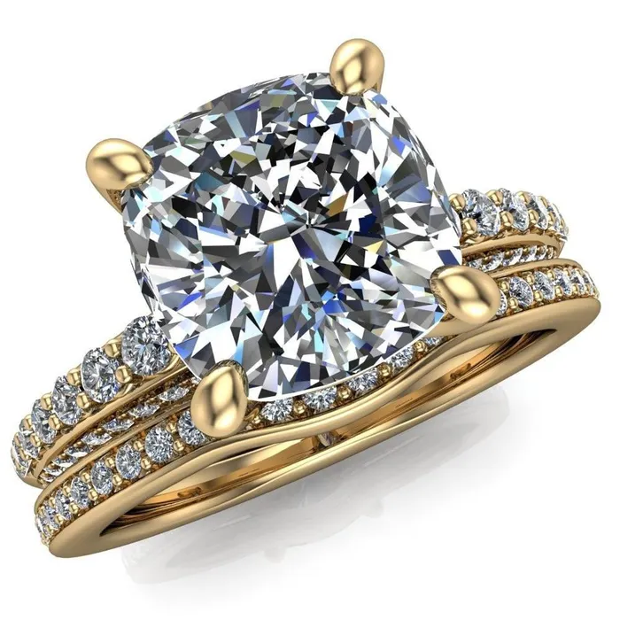 Sahana Cushion Center Stone Under Bezel Double Diamond Channel Ring Fire Brilliance Rings