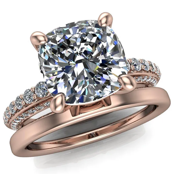 Sahana Cushion Center Stone Under Bezel Double Diamond Channel Ring Fire Brilliance Rings