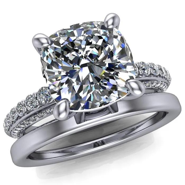 Sahana Cushion Center Stone Under Bezel Double Diamond Channel Ring Fire Brilliance Rings