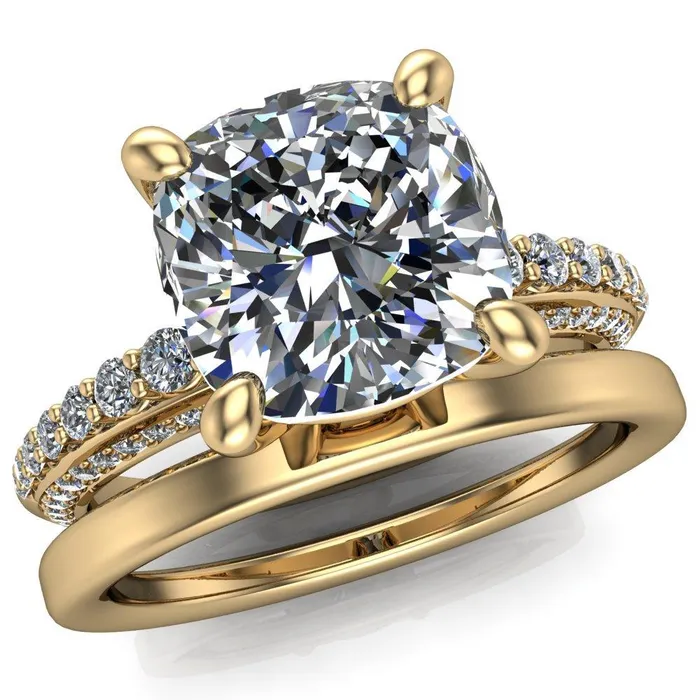 Sahana Cushion Center Stone Under Bezel Double Diamond Channel Ring Fire Brilliance Rings
