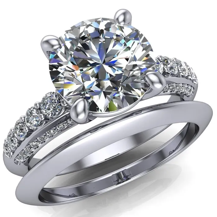 Sailor Round Center Stone 4 Prong Half Eternity Engagement Ring Fire Brilliance Rings Sailor Round Center Stone 4 Prong Half Eternity Engagement Ring Fire Brilliance Rings