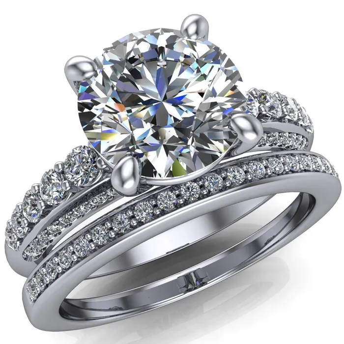 Sailor Round Center Stone 4 Prong Half Eternity Engagement Ring Fire Brilliance Rings