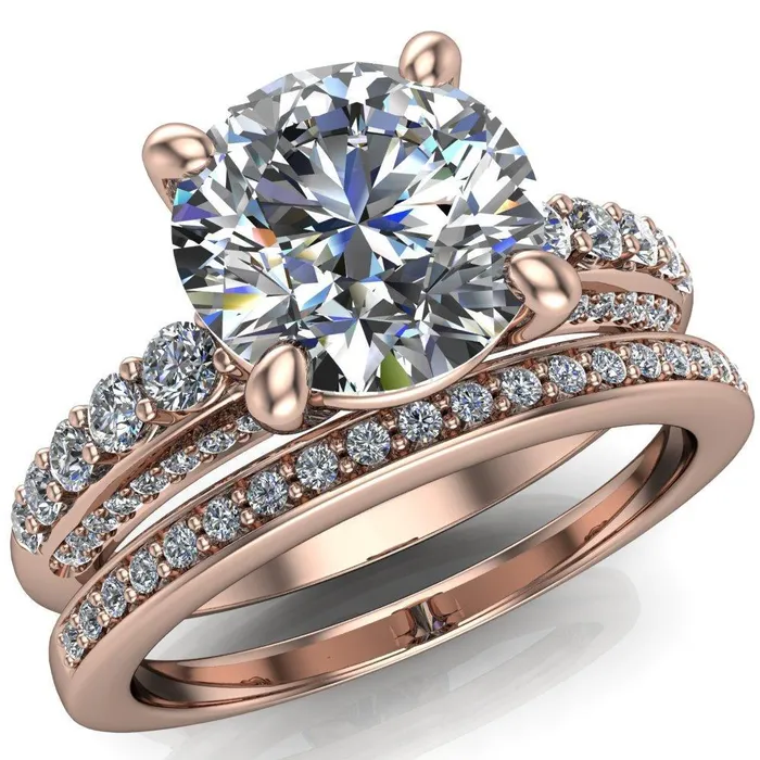 Sailor Round Center Stone 4 Prong Half Eternity Engagement Ring Fire Brilliance Rings