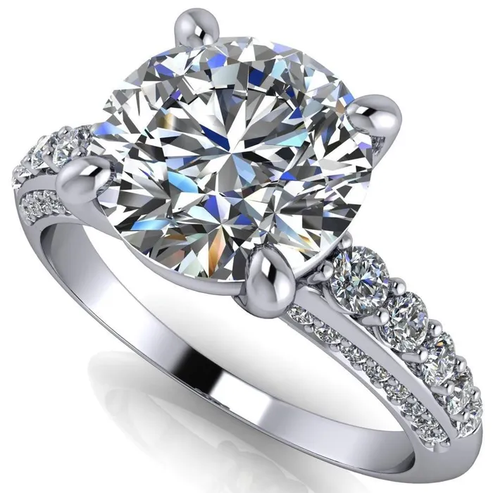 Sailor Round Center Stone 4 Prong Half Eternity Engagement Ring Fire Brilliance Rings