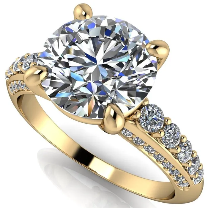 Sailor Round Center Stone 4 Prong Half Eternity Engagement Ring Fire Brilliance Rings