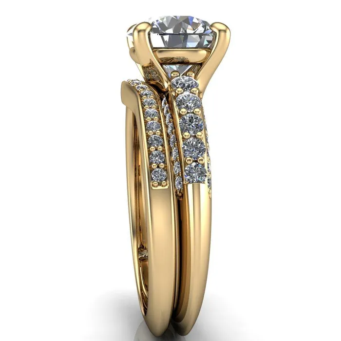 Sailor Round Center Stone 4 Prong Half Eternity Engagement Ring Fire Brilliance Rings